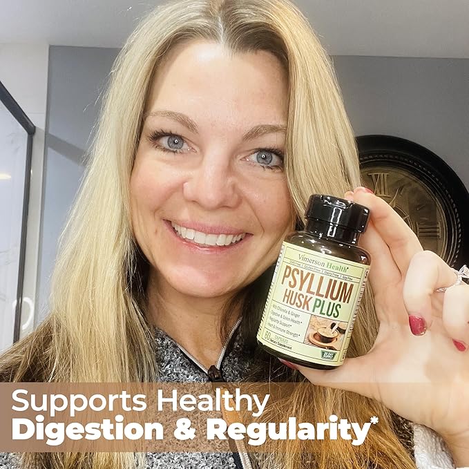 Psyllium Husk Powder Capsules. Fiber Supplement for Digestive, Colon & Gut Health - Dietary Fiber Pills with Ginger Root to Help Keep You Regular. Antioxidant Support. Vegan, Non-GMO. 60 Capsules
