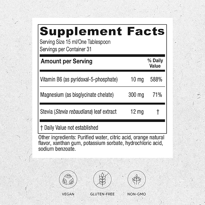 Vitanica Magnesium Tonic, Liquid Magnesium Bisglycinate Chelate 300 mg with Vitamin B6, Dr Formulated Supplement, Orange Flavor, Vegan, Gluten Free and Non-GMO,16 fl oz