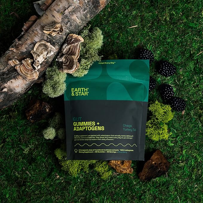Earth and Star Mushroom Gummies - Gut Support | Chaga and Turkey Tail Mushrooms | Nootropic Mushroom Supplement Boosting Digestive and Gut Health | 60 Gummies