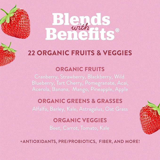 360 Nutrition Blends with Benefits Reds & Superfoods for Natural Antioxidants and Polyphenols, with Fruits & Veggies, Probiotics Digestion, Daily Energy - Berries & Cream - 30 Servings