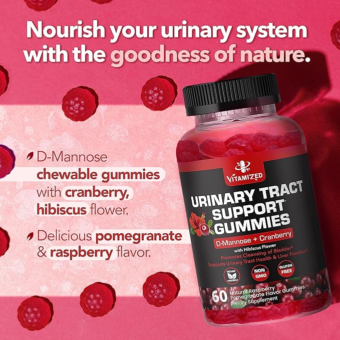 Potent Cranberry Gummies 1500mg with D Mannose - Urinary Tract Health for Women & Men, Urinary Flush & Bladder Fast-Acting Support Supplements with Hibiscus Powder, 60 Count