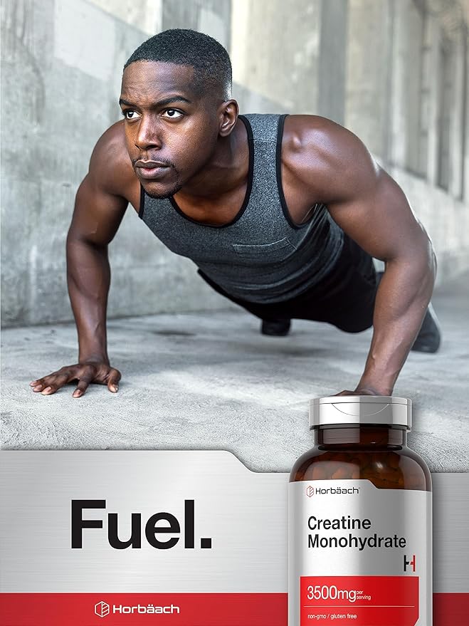 Horbäach Creatine Monohydrate Capsules | 3500mg | 300 Count | Non-GMO and Gluten Free Supplement