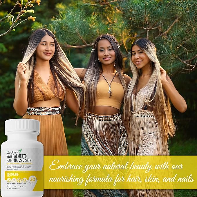 Hair, Nails & Skin Care with – Saw Palmetto, Biotin, Amla - 60 Non-GMO, Gluten Free, Veggie Capsules for Men and Women
