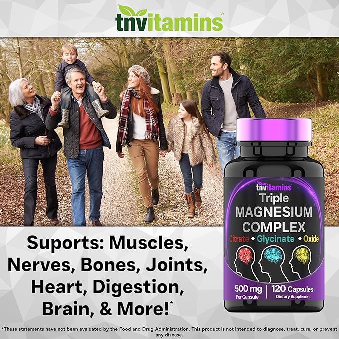 Triple Magnesium Complex Supplement 500mg: Magnesium Glycinate, Citrate, & Oxide - 120 Capsules (4 Month Supply!) | 1 Capsule Serving Provides 125% Daily Value | Non-GMO, Made in The USA!