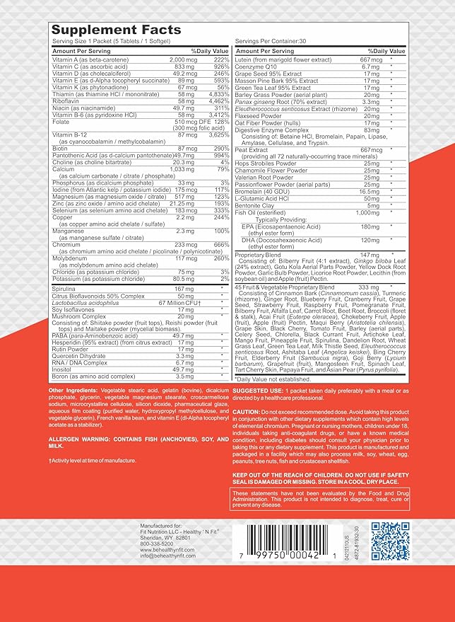 Healthy 'N Fit NUTRI Pack - 30 Day Pkt -One Pack Daily, Multivitamin All-in-One Packets