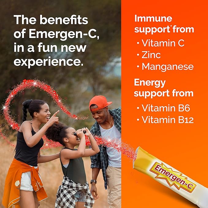 Emergen-C Kidz Crystals, On-the-Go Emergen-C Immune Support Supplement with Vitamin C, B Vitamins, Zinc and Manganese, Sparkly Strawberry - 56 Stick Packs