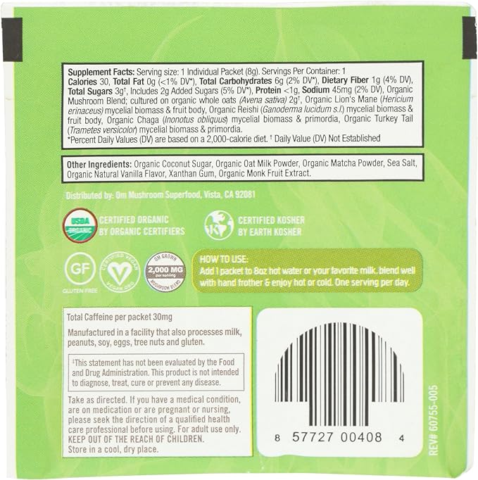 Om Mushroom Superfood Organic Mushroom Matcha Latte Blend, 0.28 OZ