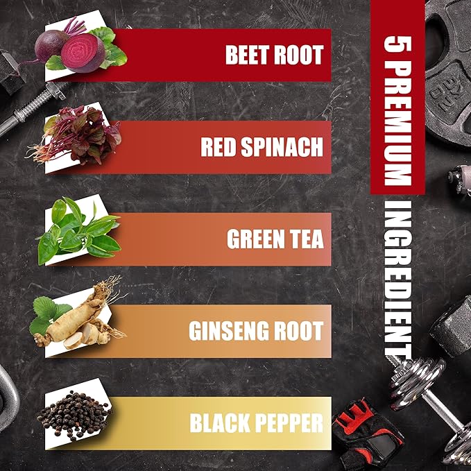 Beet Root Capsules - Green Tea, Red Spinach, Ginseng, Black Pepper - 90 Count - Supports Digestive, Immune System, Energy Levels - 3 Month Supply