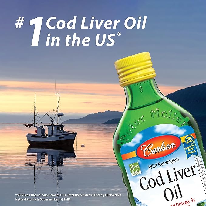 Carlson - Cod Liver Oil, Omega-3s EPA & DHA, Heart, Brain, Vision & Joint Health, Norwegian, Fruit Splash, 250 ml