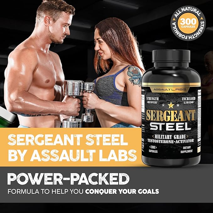 Sergeant Steel Blended with shilajit,Ashwagandha,mucuna,Magnesium,Nettle,zinc and Others for,Muscle Growth,Energy,Calm and Immune Support.300 Capsules 2 Months Supply.