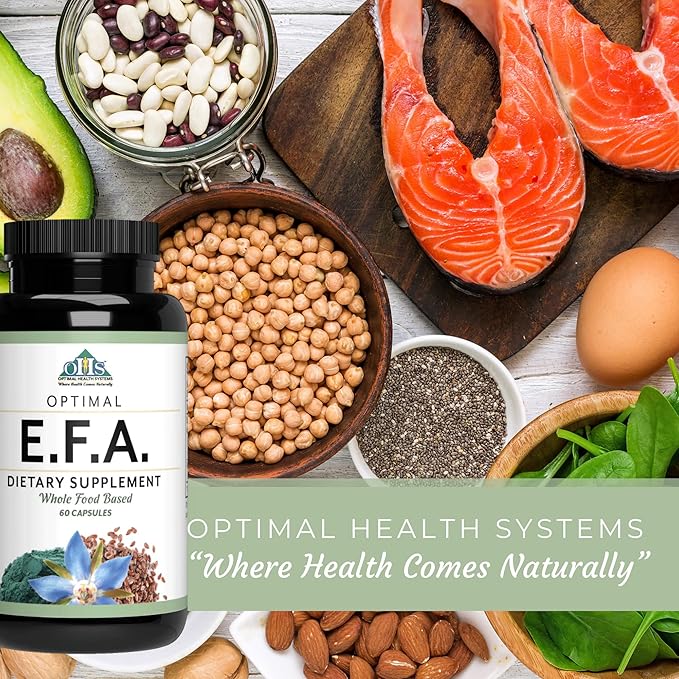 Optimal Health Systems EFA | 1,000 mg from Borage, Flaxseed, and Algae Oil | Safer, Plant-Based Blend | Essential Fatty Acid Supplement | 60 Capsules