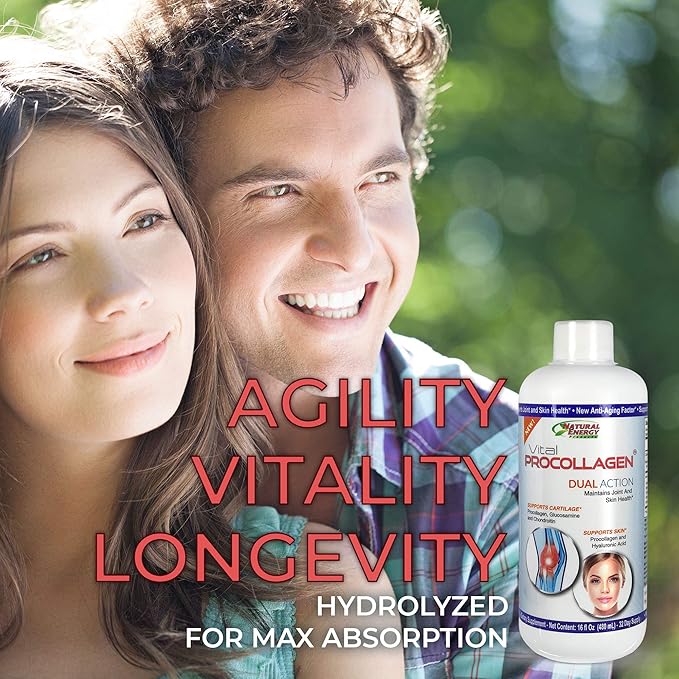 Natural Energy Vital Procollagen - Liquid Hydrolyzed Collagen Protein with Hyaluronic Acid and Glucosamine Chondroitin Sulfate Anti-Aging Factor for Men and Women 16oz |New Snickerdoodle Flavor|
