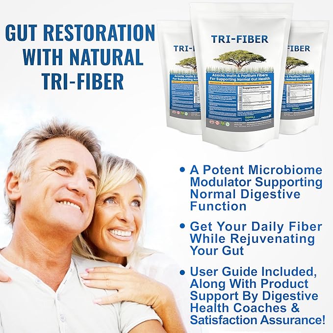 Tri-Fiber Soluble Fiber Powder, Unflavored High Fiber 3-in-1 Soluble Fiber Supplement for Digestive Support. Dietary Fiber 1 lbs (16oz)