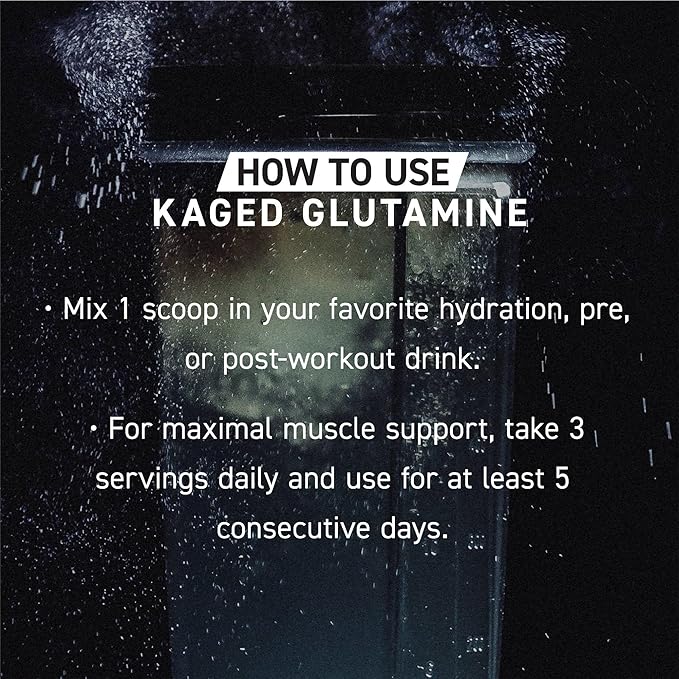 Kaged Muscle, L-Glutamine Powder 500 Gram, Vegan, Support Muscle Recovery, Post Workout, Glutamine, Banned-Substance Free, Unflavored, 100 Servings