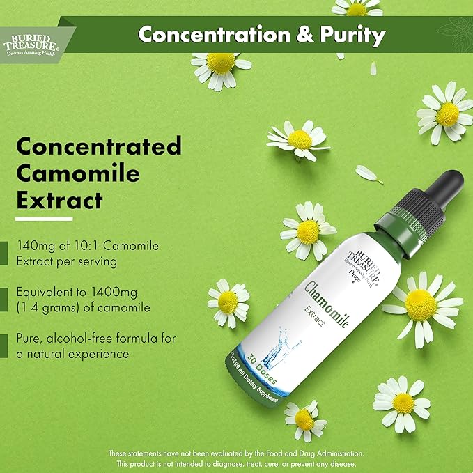Buried Treasure Chamomile Drops – 30 Servings, 2oz, Liquid Herbal Calm Supplement for Relaxation Support, No Sugar Added