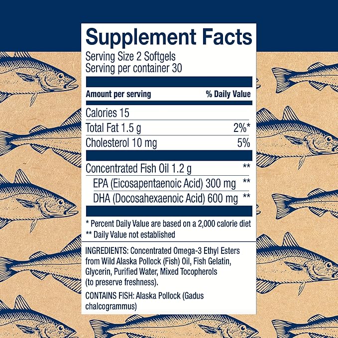Wiley's Finest Wild Alaskan Fish Oil Peak DHA - 900mg EPA and DHA Omega-3s - 60 Softgels (30 Servings)