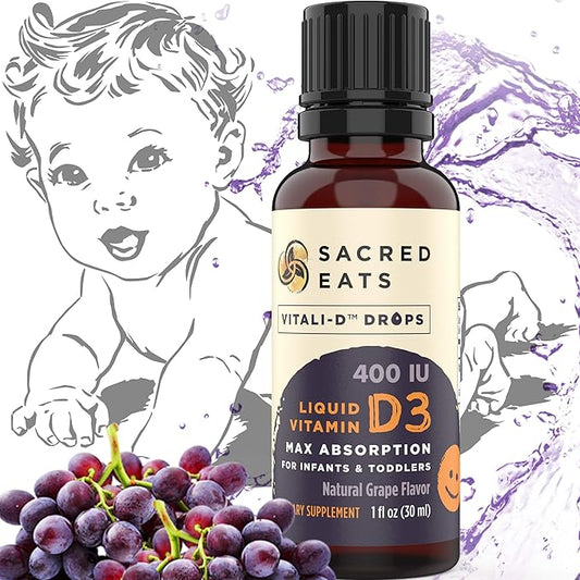 Vitamin D Drops for Infants - 400 IU Per Drop, Natural & Sugar Free in MCT Oil for Best Absorption. 880 Servings. Easy to Take Liquid D3 Supplement for Baby & Toddlers (Grape)