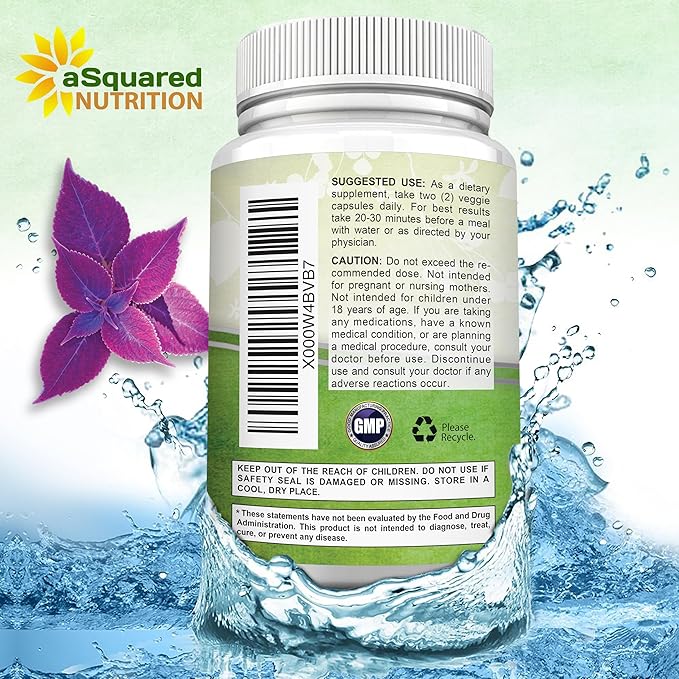 aSquared Nutrition Forskolin 500mg Max Strength -120 Capsules, Natural Supplement for Pure Weight Loss Fuel, Coleus Forskohlii Root-Forskolin Diet Pills, Belly Buster Pure Fat Burner 2X Slim Trim Lose