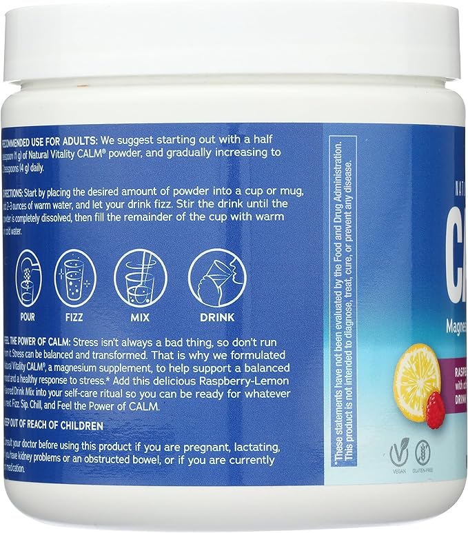 NATURAL VITALITY Raspberry Lemon Calm Magnesium Drink Mix, 8 OZ