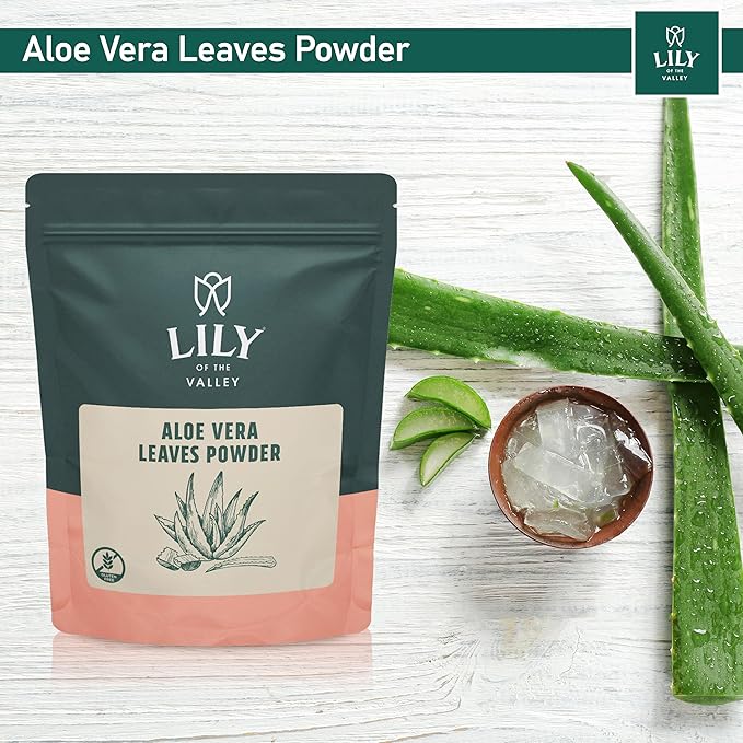 LILY OF THE VALLEY Aloe Vera Powder - Aloe Barbadensis - Ideal for Hair and Face Mask - Great for Shakes & Smoothies - Natural, Vegan & Gluten-Free - (16oz, 453g)- Package May Vary