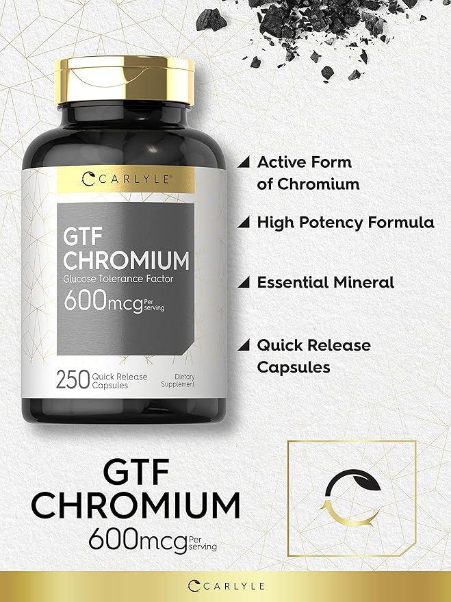 Carlyle GTF Chromium 600mcg | 250 Capsules | Non-GMO, Gluten Free