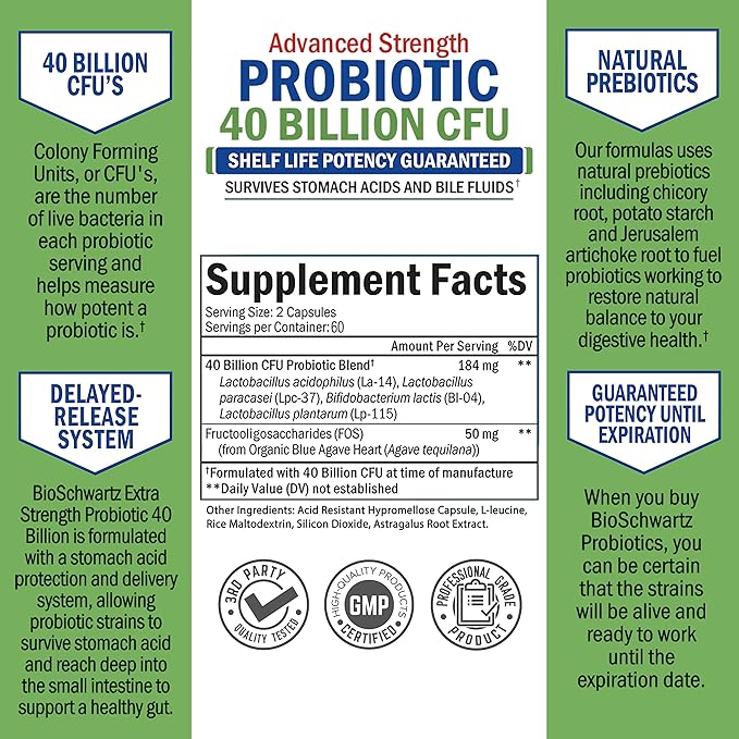 40 Billion CFU Daily Probiotic Supplement (2 Month Supply) Plus Turmeric Curcumin with Black Pepper Extract 1500mg Complex (2 Month Supply)
