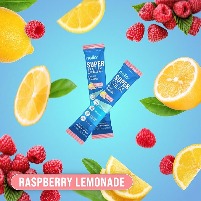 Supercalm Powdered Drink Mix, Raspberry Lemonade, L Theanine, Ksm-66 Ashwagandha, Magnesium Glycinate, Vitamin D 3, Supplements for Relaxation & Focus, No Sugar, Non GMO, On The Go, 20 Ct
