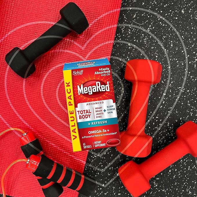 Omega-3 Blend Total Body + Refresh 500mg Softgels, MegaRed (65 count in a bottle), Easily Absorbed Krill Oil, To Support Your Heart, Joints, Brain & Eyes