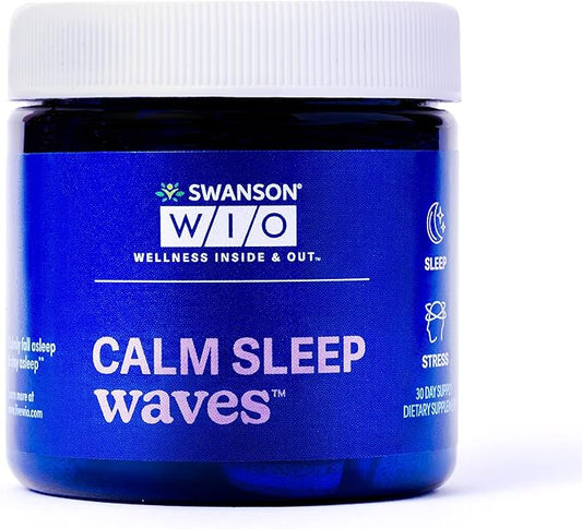 Swanson WIO Calm Sleep Waves Calmly Fall Asleep, Less Stress, Wellness with Melatonin, Valerian Root, GABA, Gluten Free, Vegan - 4 oz Bottle, 30 Tri-Layer Tablets (30-Day Supply)