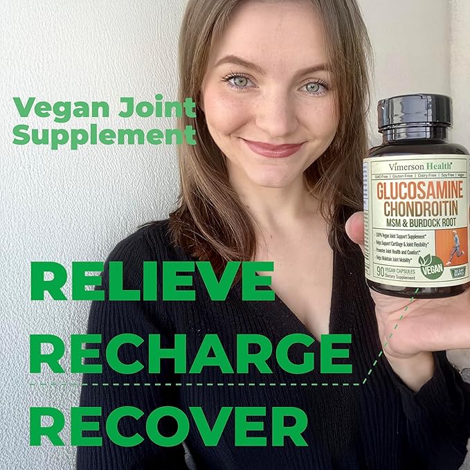 Vegan Glucosamine Chondroitin MSM - 100% Vegan Joint Support Supplement for Women & Men with Burdock and Glucosamine Sulfate 1500 mg. Used for Cartilage and Joint Health and Flexibility - 90 Capsules