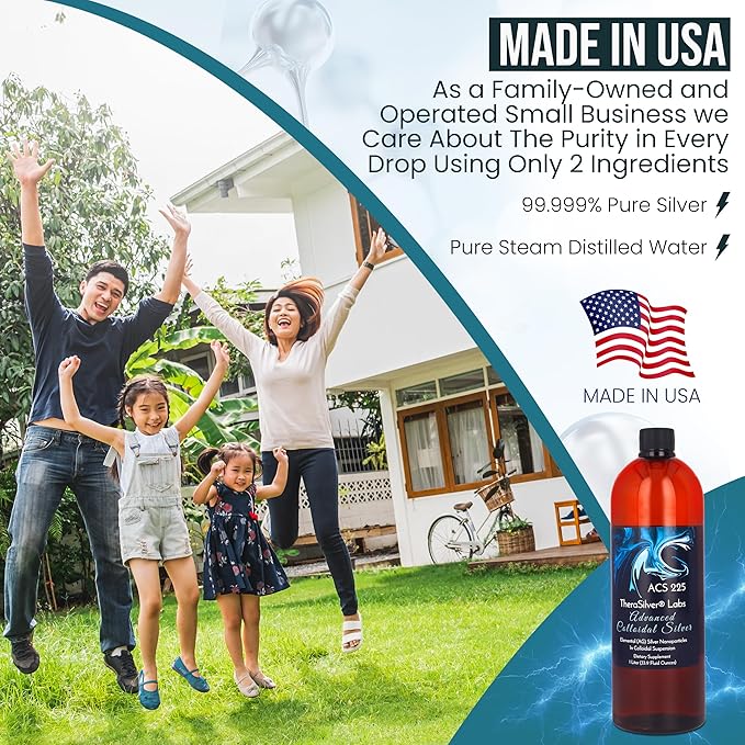 TheraSilver-TheraSilver Labs ACS 225-Advanced Colloidal Silver Liquid-225 PPM-Pure Bioactive Nano Particles for Immune Support-32 Oz-Family Size