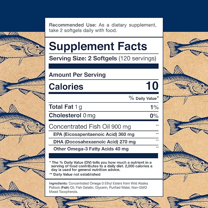 Wiley's Finest Wild Alaskan Fish Oil Easy Swallow Minis - Omega-3 Fish Oil Supplement for Adults and Kids - Double-Strength 630mg EPA and DHA Natural Supplement - 240 Mini Softgels (120 Servings)