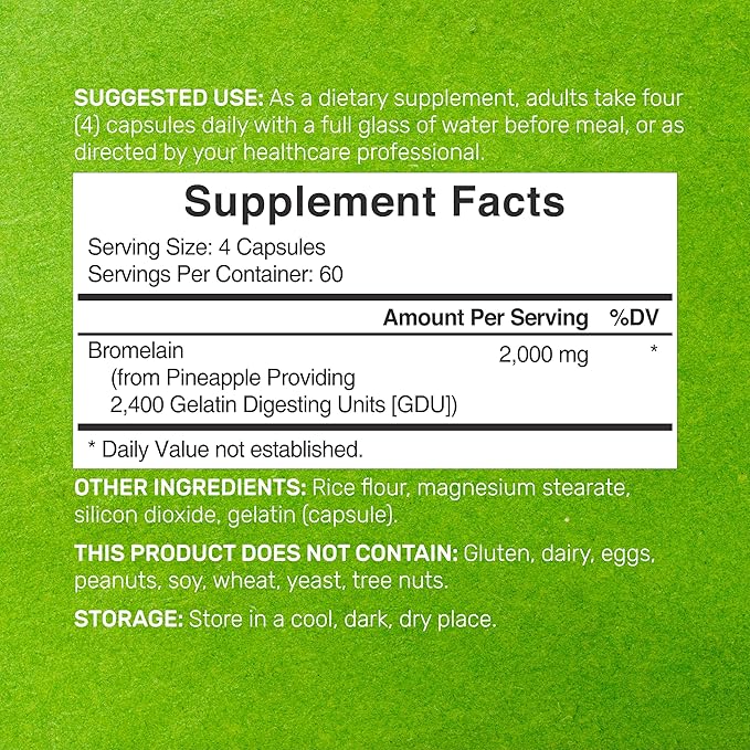 Bromelain Supplement 2,000mg Per Serving, 240 Capsules – Natural Proteolytic Enzymes from Fresh Pineapple – Supports Nutrient Digestion
