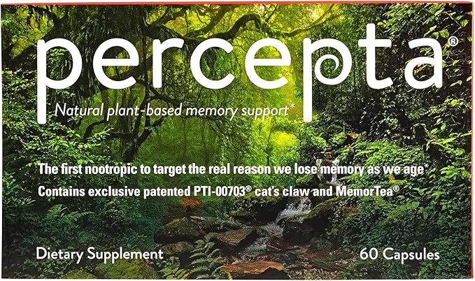 Percepta Plant-Based Memory Support - Natural Nootropic Brain Booster - Memory, Focus, Concentration - 30 Day Supply