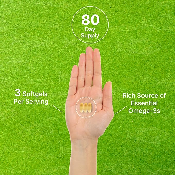 DEAL SUPPLEMENT Omega 3 Fish Oil Supplements, 3,000mg Per Serving, 240 Softgels – EPA 1,200mg + DHA 900mg – Burpless Pills, Lemon Flavored, Wild Caught – Brain & Heart Support – Mercury Free, Non-GMO