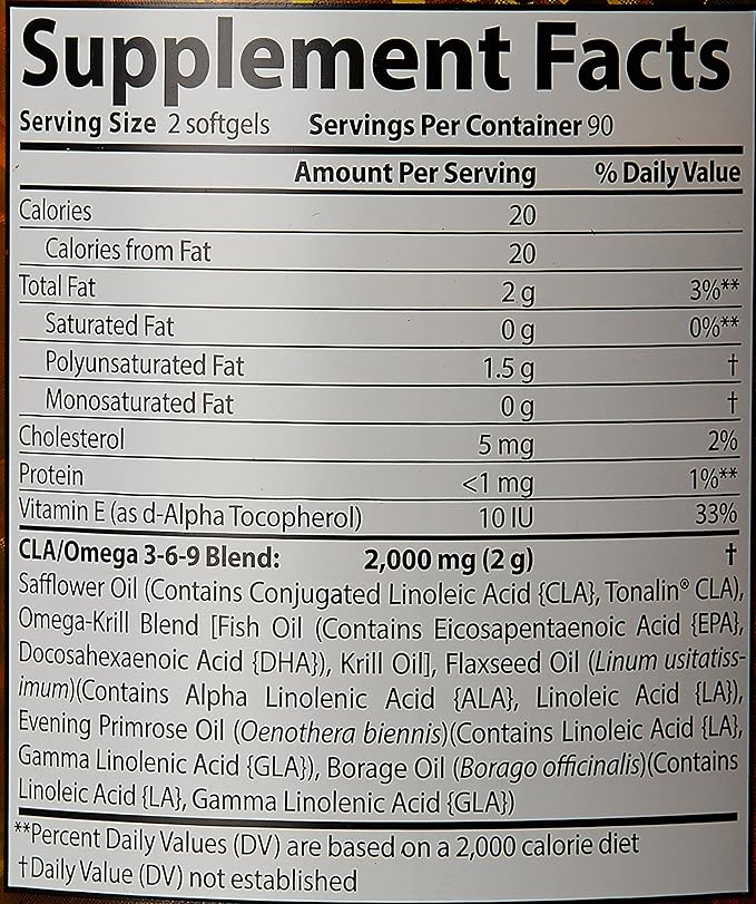 Censor - Fat Loss and Body Toner with CLA, Fish Oil, Safflower and Omega 3-6-9 Blend - Dietary Supplement for Improved Energy, Metabolism and Health - 180 Softgels