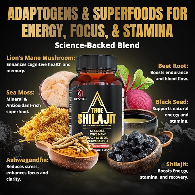 Pure Himalayan Shilajit Gummies for Men – Energy & Focus Support with Ashwagandha & Sea Moss, Pure Shilajit for Women, True Gold Himalayan Shilajit Resin Gummies, Vegan & Non-GMO, 60 Count
