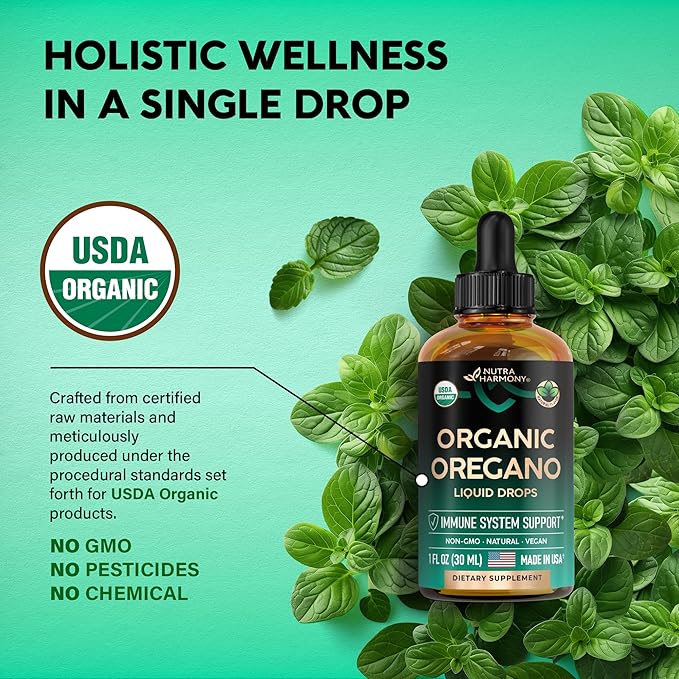USDA Organic Oil of Oregano - Liquid Drops with Vitamin E - Made in USA - Supplement for Immune Support, Digestion Health & Antioxidant - Non-GMO, Natural, Vegan - Pack of 2