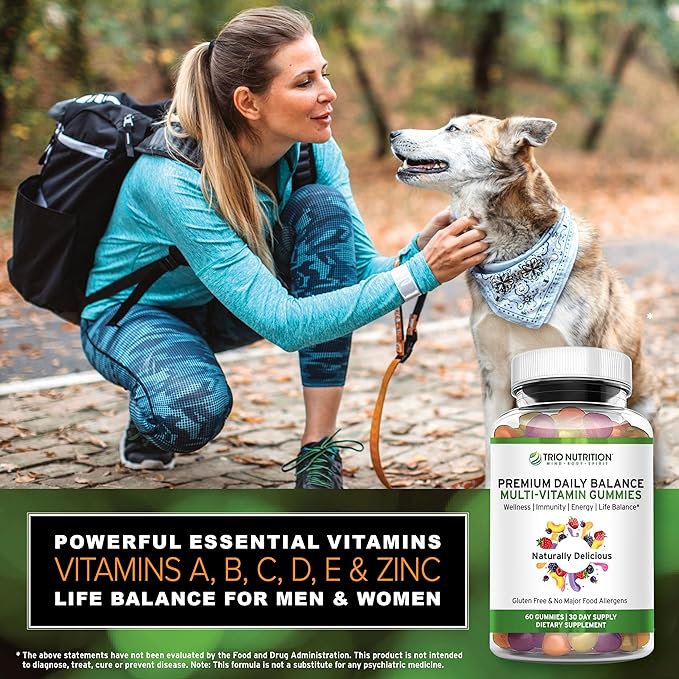 TRIO NUTRITION Premium Naturally Delicious Daily Multivitamin Gummies for Men & Women| No Major Food Allergens |Gluten Free | No High Fructose | Essential Vitamins & Minerals - Zinc*