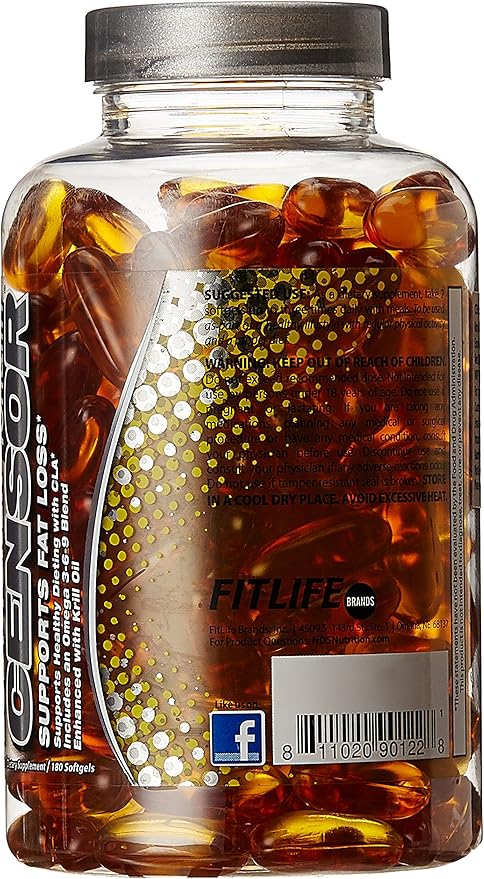 Censor - Fat Loss and Body Toner with CLA, Fish Oil, Safflower and Omega 3-6-9 Blend - Dietary Supplement for Improved Energy, Metabolism and Health - 180 Softgels
