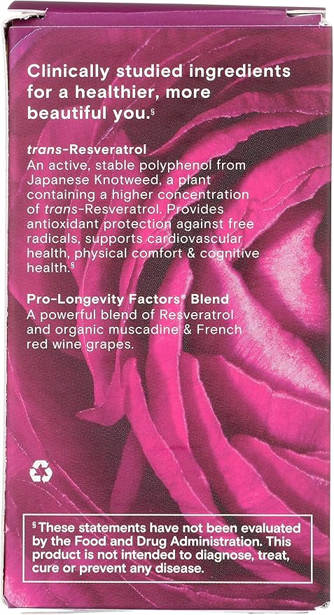 Reserveage Beauty Resveratrol 250 mg - Best Trans-Resveratrol - Vegan Antioxidant Supplement for Cellular & Heart Health - Aids Healthy Aging & Immune Health - 30 Vegetable Capsules (30 Servings)
