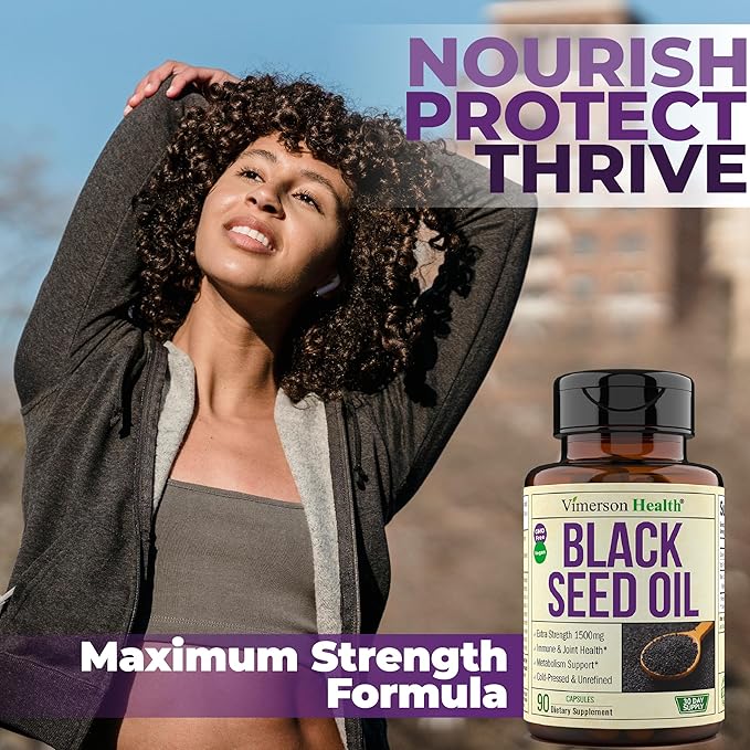 Black Seed Oil Capsules | Cold Pressed Blackseed Oil. Provides Vitamin E & Omega 3 6 9. High Potency (1500mg) for Immune Support, Antioxidants, Digestion, Hair Skin and Nails. Vegan. Non-GMO. 90 Caps