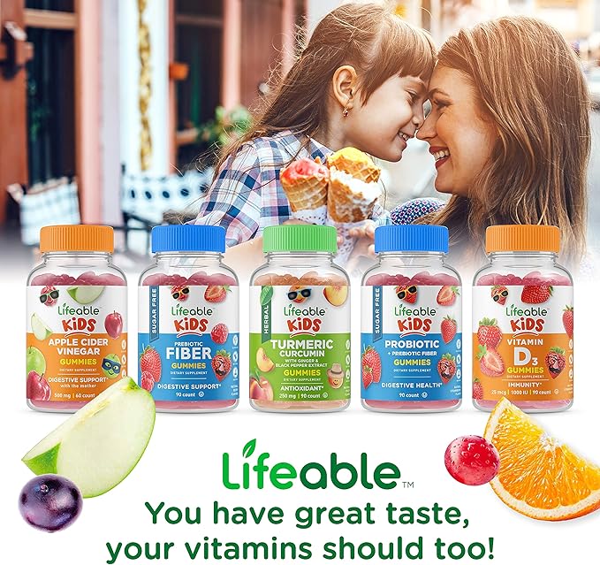 Lifeable Probiotic 2 Billion CFU Kids + Turmeric Curcumin Kids, Gummies Bundle - Great Tasting, Vitamin Supplement, Gluten Free, GMO Free, Chewable Gummy