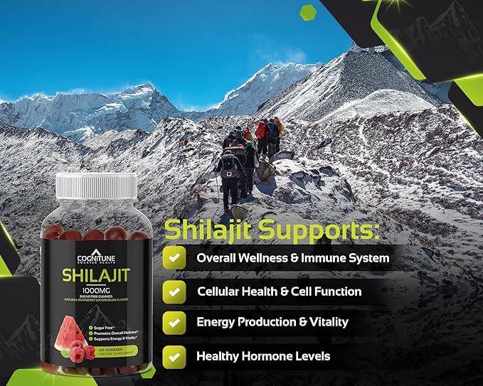 Shilajit Gummies - Pure & Potent Shilajit Supplement, 1,000mg per Serving, Sugar-Free Natural Raspberry Watermelon Flavor, Rich in Minerals, Fulvic Acid, Boost Energy, Vitality & Overall Wellness