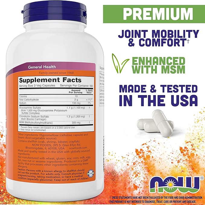 Now Glucosamine & Chondroitin with MSM, 300 Capsules (Pack of 2)