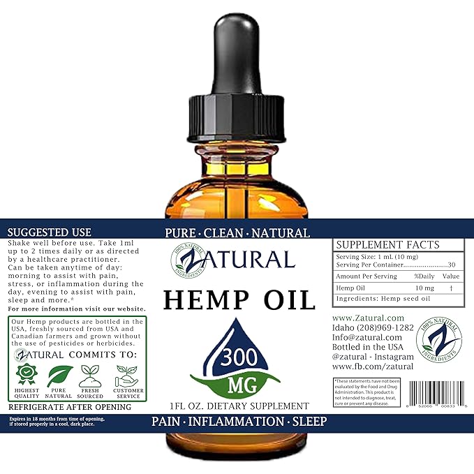 Hemp Oil - Vegan Omegas with Vitamin E - 100% Pure Hemp Oil (300mg 1 Ounce)