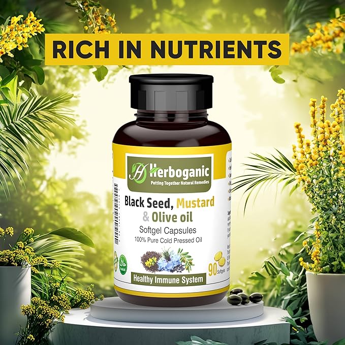 Black Seed, Mustard and Olive Softgels Capsules - 90 - Count - Blended with Other Herbal Products-Supports Overall Health welness and Immunity.