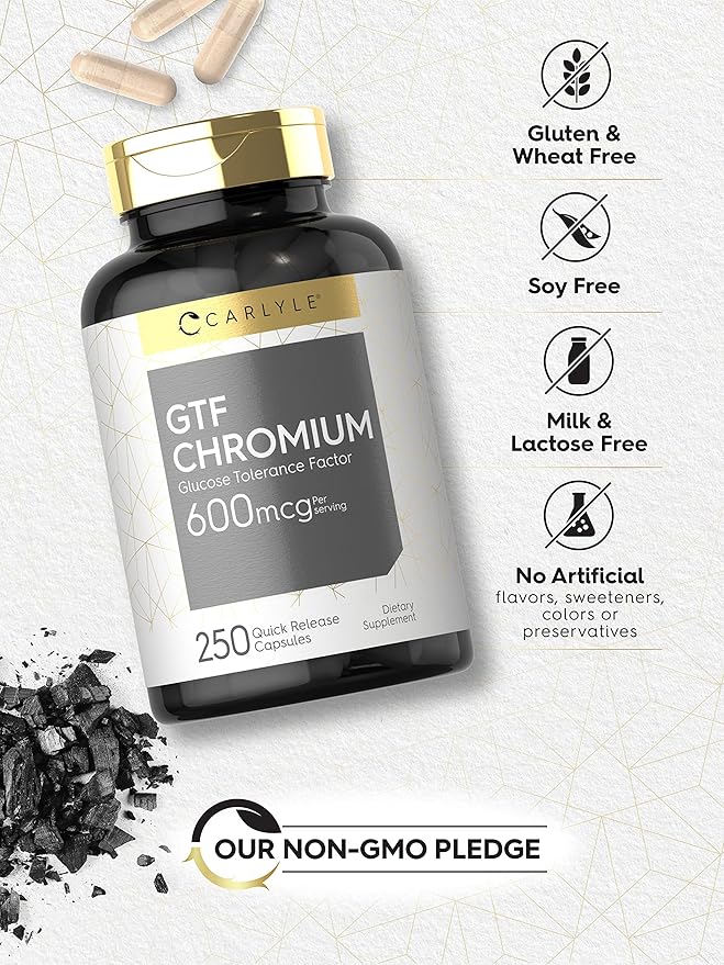 Carlyle GTF Chromium 600mcg | 250 Capsules | Non-GMO, Gluten Free
