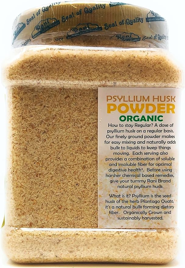 Rani Organics Psyllium Whole Husk Powder (Isabgol), Dietary Fiber Supplement, USDA Organic 9.8oz (280g) PET Jar ~ All Natural | Vegan | Gluten Friendly | Non-GMO | Indian Origin