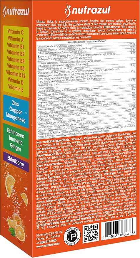 nutrazul Super Immune Effervescent Tablets | Maintains Immune Function & Antioxidant Support | 20 Vitamins, Minerals and Herbs | Orange Flavour | 30 Tablets
